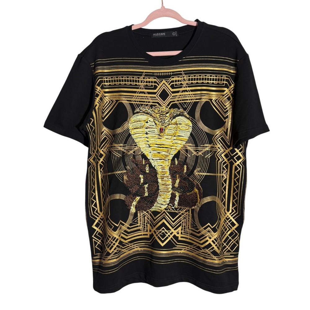 HUDSON MENS EMBROIDERED‎ COBRA SHORT SLEEVE SHIRT sz LG NWOT RARE!